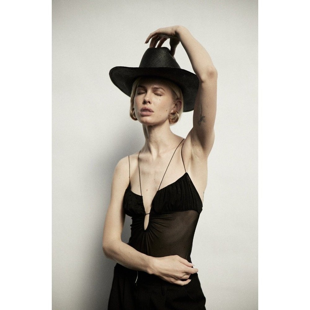 Janessa Leone Vivian Hat Black Straw